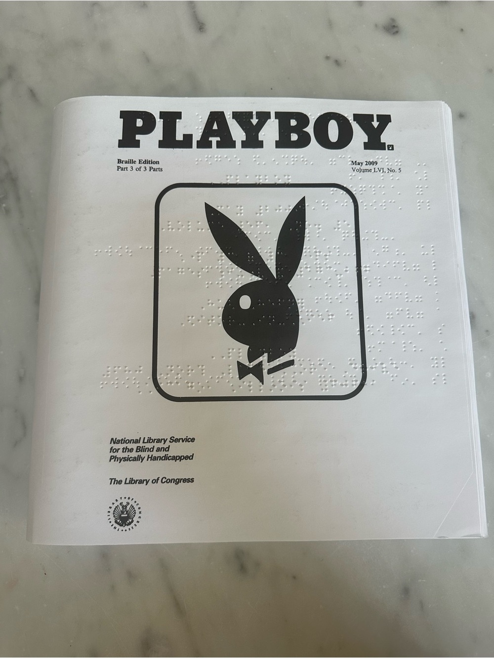 2009 PLAYBOY White and Black Braille Magazine Volume LVI No. 5 Book 3 of 3
